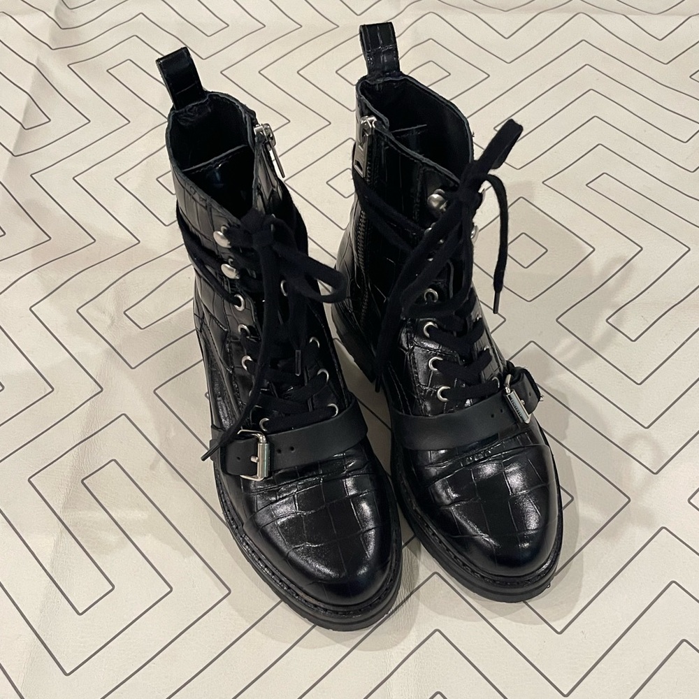 AllSaints Donita Leather Crocodile Combats Boots